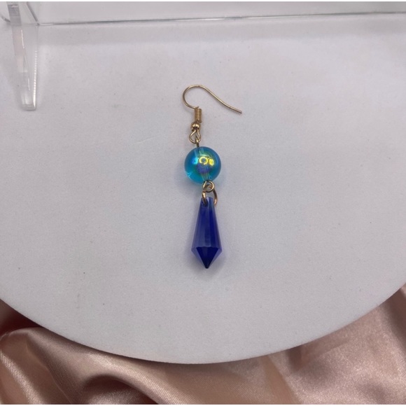 Blue Beaded Geo Drop Earrings - Picture 2 of 3